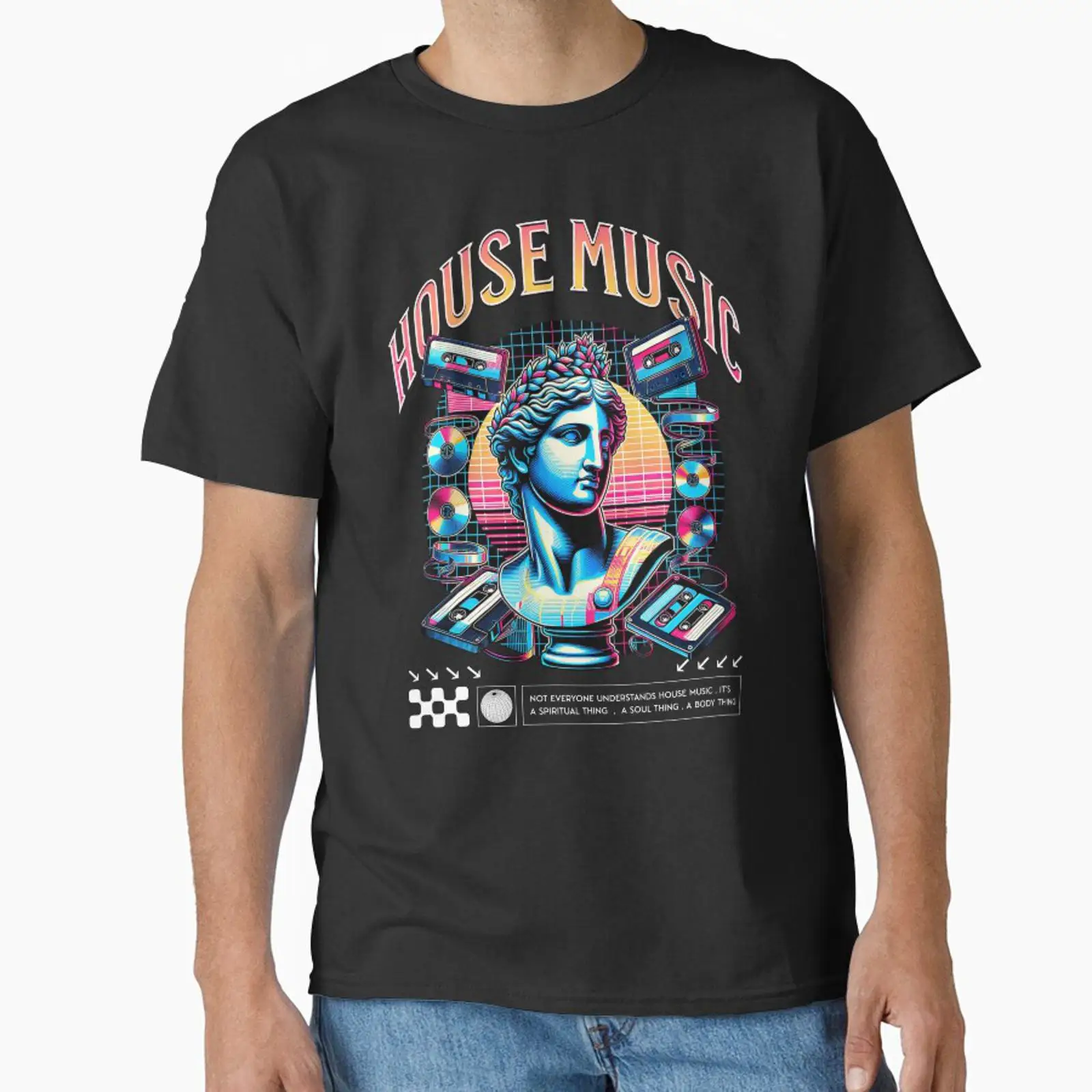 Audio House Music - Camiseta Clásica Blanca con Estampado de